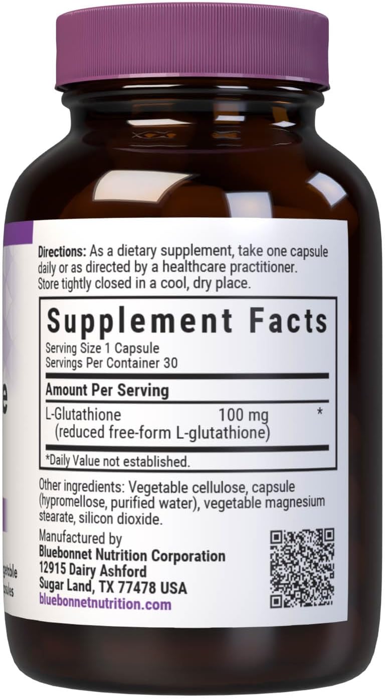 Bluebonnet Nutrition L-Glutathione 100mg - Free-Form Reduced Glutathione - 30 Vegan Capsules - görsel 2