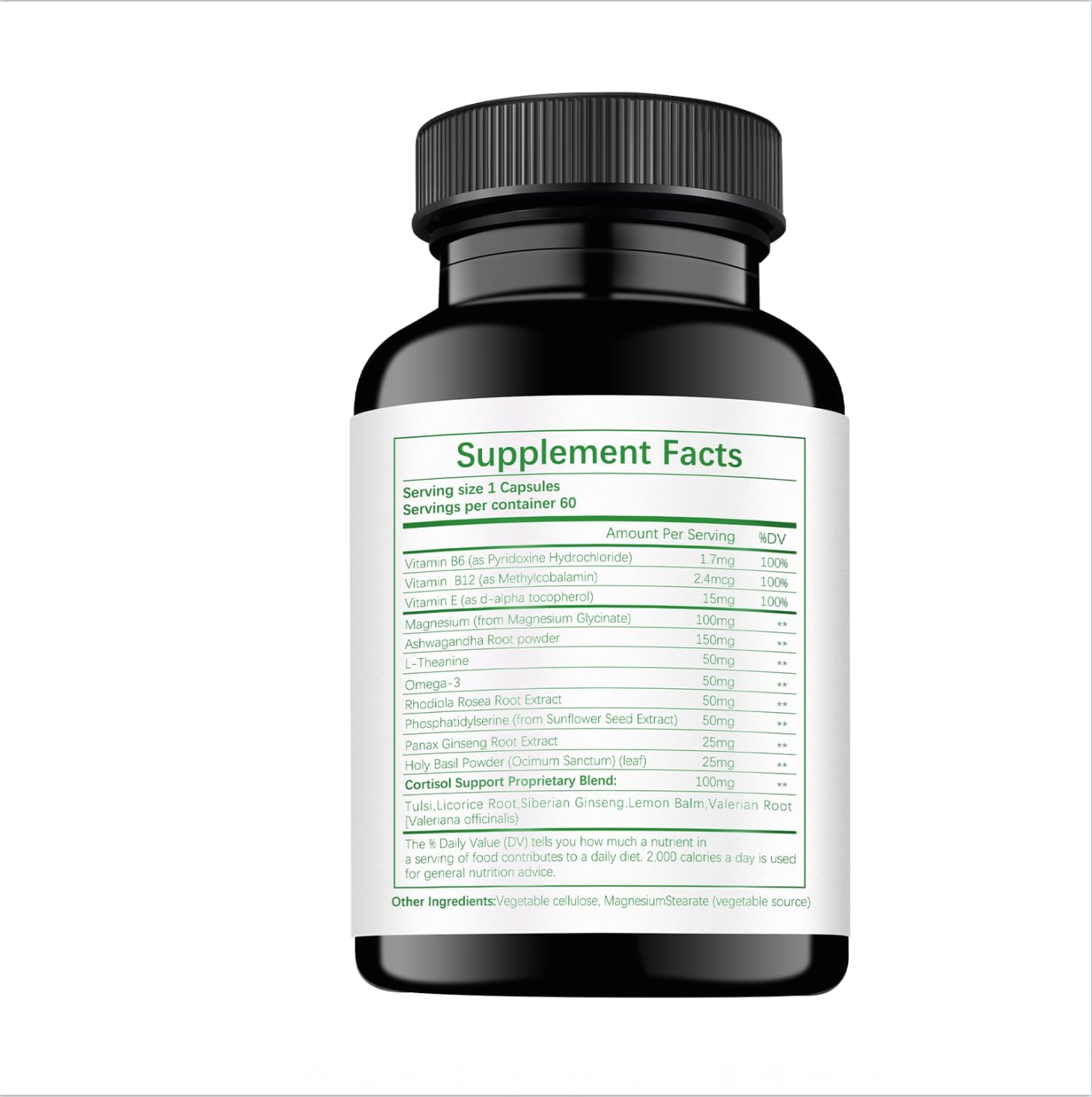 HABIZIYA Cortisol Support Supplement – 15-in-1 Hormone Balance with Magnesium Glycinate, Ashwagandha, L-Theanine – 60 Capsules - görsel 7