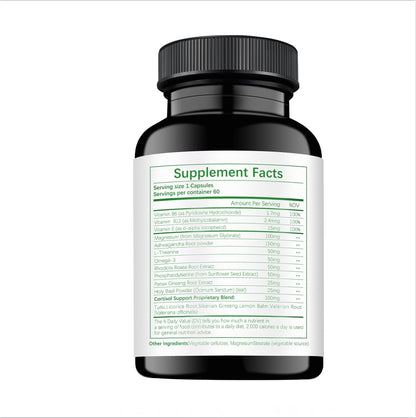 HABIZIYA Cortisol Support Supplement – 15-in-1 Hormone Balance with Magnesium Glycinate, Ashwagandha, L-Theanine – 60 Capsules