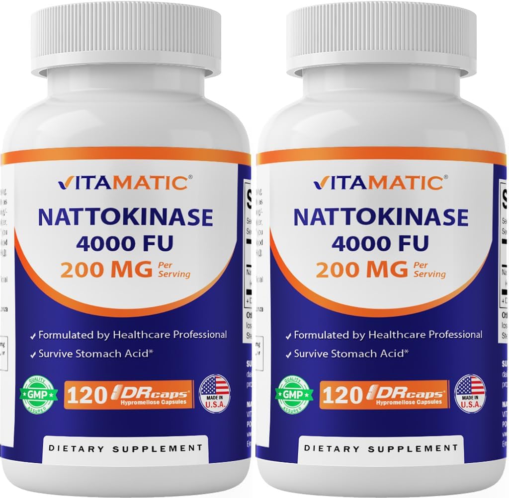 Vitamatic Nattokinase Supplement 4,000 FU Servings, 120 Delayed Release Capsules - Survives Stomach Acids - Non-GM & Gluten free - Made in the USA (2 Packs) - görsel 1