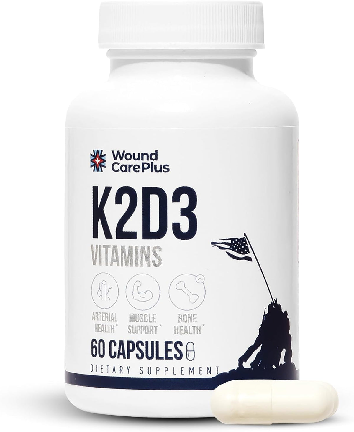 Wound Care Plus Vitamin K2 + D3 Supplement – – Bone Health: Vitamin D3 aids calcium absorption, while K2 helps – Image 1