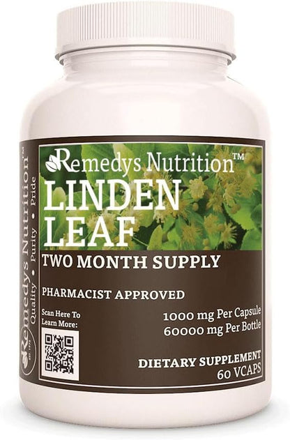 Linden Leaf & Flowers | 1,000 mg, 60 Vegan Capsules Herbal Supplement | Two Month Supply