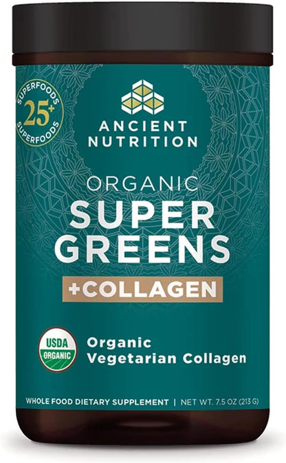 Ancient Nutrition SuperGreens Powder with Probiotics - Organic Peppermint Flavour - 25 Servings