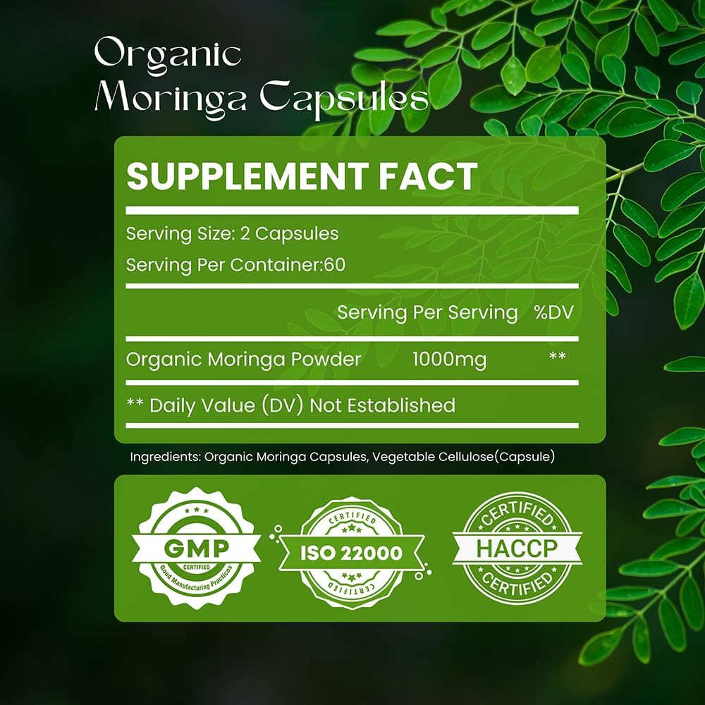 Organic Moringa Capsules 1000mg – 120 Capsules - görsel 2