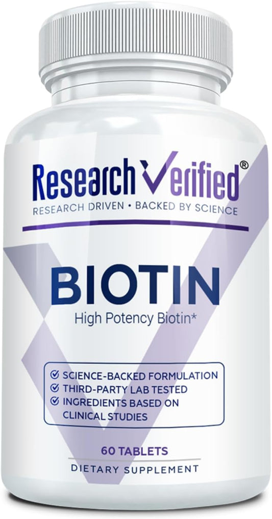 Research Verified Biotin 10000mcg - Hair, Skin & Nails Support - 60 Vegan Tablets – Image 1