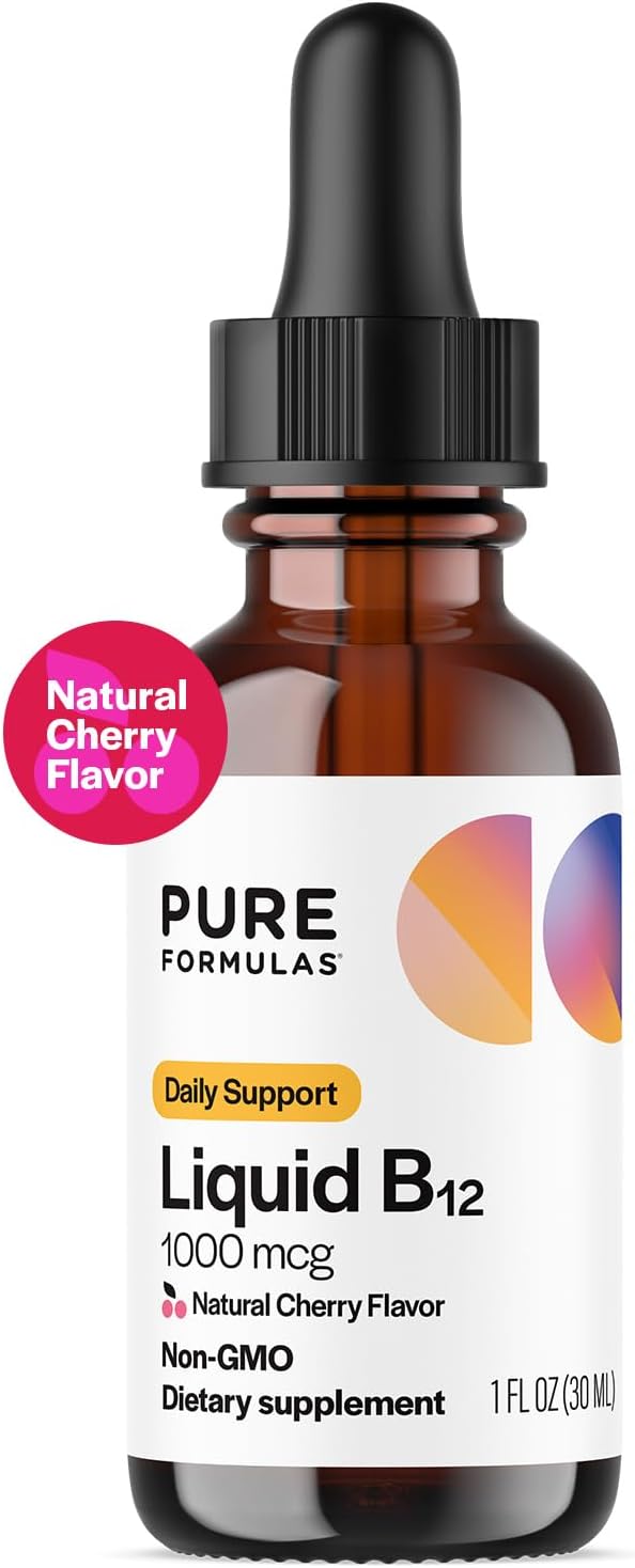 PureFormulas Liquid B12 1000 mcg – Natural Cherry Flavour Sublingual Drops, 30 mL – Image 1