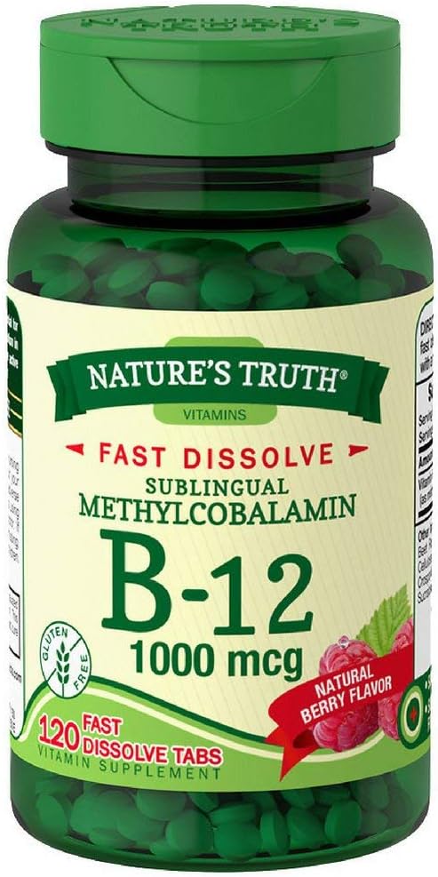 Nature's Truth Vitamin B12 1000 mcg Fast Dissolve Tablets, Natural Berry Flavour (120 Tablets, Pack of 2) - görsel 1