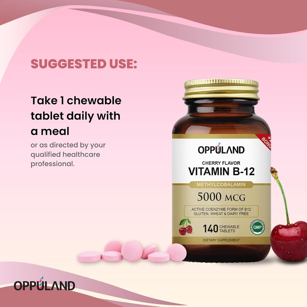 Oppuland Methyl B-12 5000mcg with Folate - – Supports energy metabolism, nerve function, and brain health – Image 2