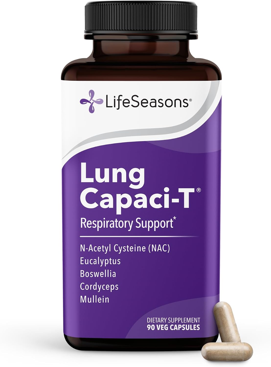 Lung Capaci-T - Respiratory Support Supplement - CoQ10, N-Acetyl Cysteine, Boswellia, Eucalyptus, Mullein, Green Tea, Nettle & Peppermint - Increases Oxygen Capacity & Reduces Mucus - 90 Capsules - görsel 1