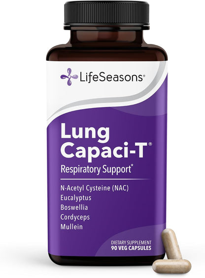 Lung Capaci-T - Respiratory Support Supplement - CoQ10, N-Acetyl Cysteine, Boswellia, Eucalyptus, Mullein, Green Tea, Nettle & Peppermint - Increases Oxygen Capacity & Reduces Mucus - 90 Capsules