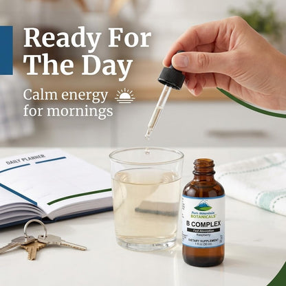 Pure Mountain Botanicals Liquid Vitamin B Complex - B12 B6 Drops - Raspberry Flavour - Kosher Non-GM - 30 Servings