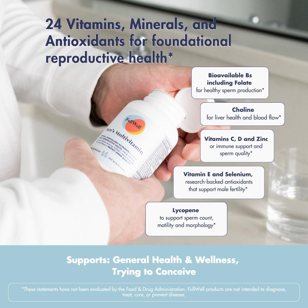 FullWell Men's Multivitamin - Daily Multivitamin for General & Reproductive Health - Supports Sperm Health & Hormone Balance - Fertility & Conception Support - Men's Prenatal - 120 Capsules (30 Servings) - görsel 4