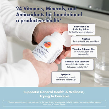 FullWell Men's Multivitamin - Daily Multivitamin for General & Reproductive Health - Supports Sperm Health & Hormone Balance - Fertility & Conception Support - Men's Prenatal - 120 Capsules (30 Servings)