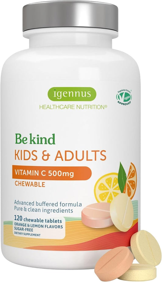 Igennus Vitamin C Chewable 250-500mg Gentle & Buffered for Kids & Adults – Image 1