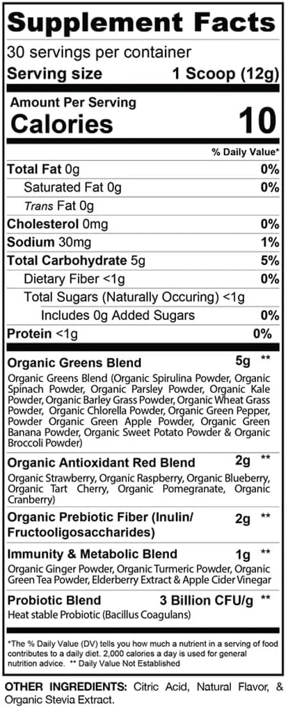 Gaspari Nutrition Greens and Reds: Organic Superfood Powder, Immune Support, Probiotics and Fibre, Vegan and Non-GM (30 Servings, Mango Splash)