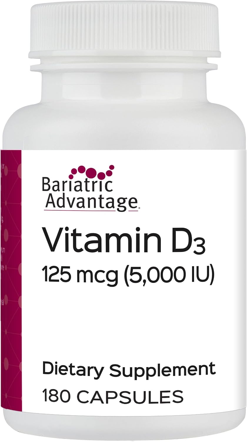 Bariatric Advantage Vitamin D3 5,000 IU – Water-Miscible Bariatric Vitamin D Capsules – Bone Health Support – 180 Capsules - görsel 1