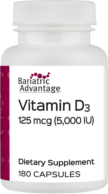 Bariatric Advantage Vitamin D3 5,000 IU – Water-Miscible Bariatric Vitamin D Capsules – Bone Health Support – 180 Capsules