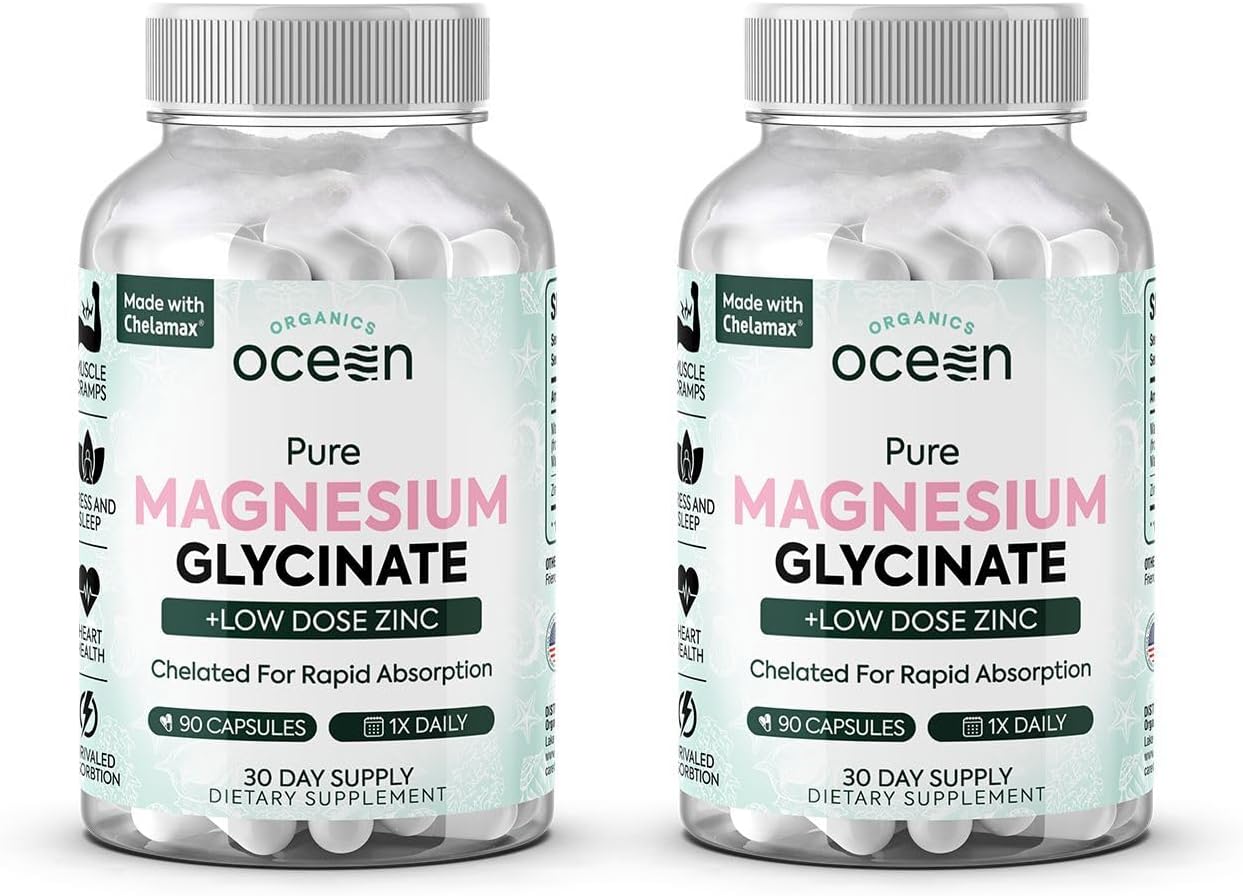 Organics Ocean Pure Magnesium Glycinate with Zinc – Chelated Magnesium for Sleep and Muscle Support – 6 Bottles - görsel 9