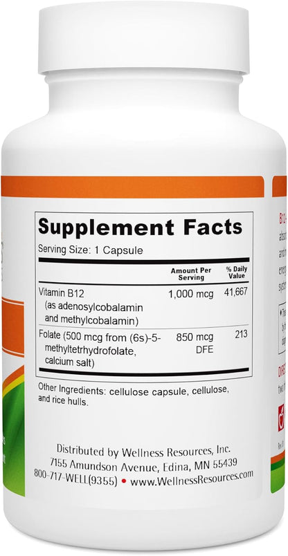 Wellbeing Resources B12 and Folate - Methyl B12 1000 & Methylated Folate, High Absorption, Gluten Free, for MTHFR Support – Image 5
