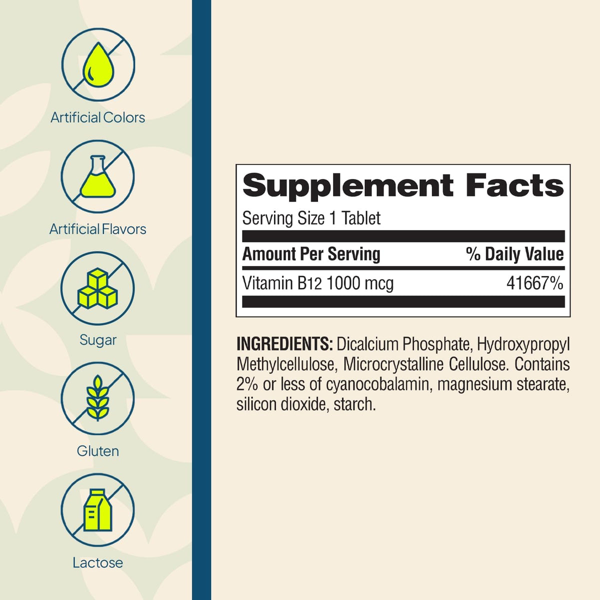 Nature's Wonder Vitamin B12 1000 mcg – 1000 mcg of vitamin B12 (as cyanocobalamin) per tablet – Image 5
