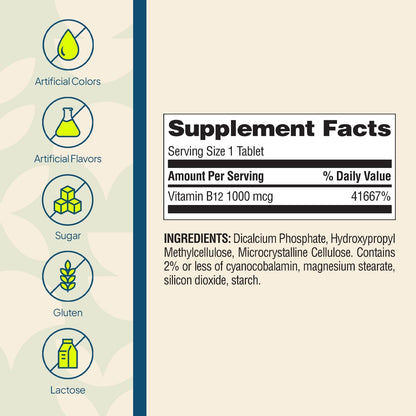 Nature's Wonder Vitamin B12 1000 mcg – 1000 mcg of vitamin B12 (as cyanocobalamin) per tablet – Image 5