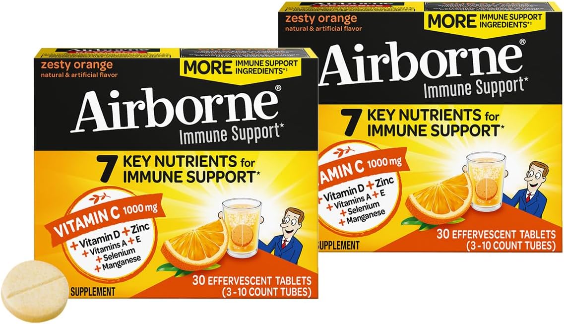 Airborne 750mg Vitamin C Immune Support Supplement Gummies for Adults, Zesty Orange Flavour, Gluten free Crafted Blend with Powerful Antioxidants Vitamins A C & E, 63 Gummies (2 Pack) - görsel 7