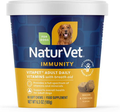 NaturVet VitaPet Adult Daily Vitamins Plus Breath Aid for Adult Dogs, 60 Soft Chews