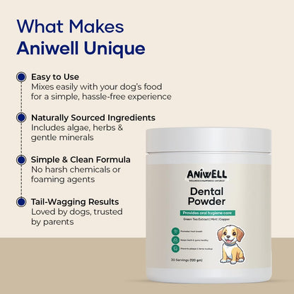 Aniwell Dog Dental Powder - Powered by Herbal Extracts for Fresh Breath and Dental Support (Pack of 3)