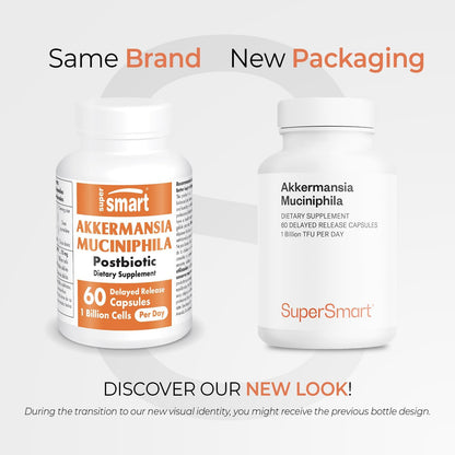 Supersmart Akkermansia Muciniphila 1 Billion TFU per Day - Pasteurised Probiotic - Enhanced Absorption - Postbiotic Supplement - Non-GM & Gluten free - 60 Delayed Release Capsules