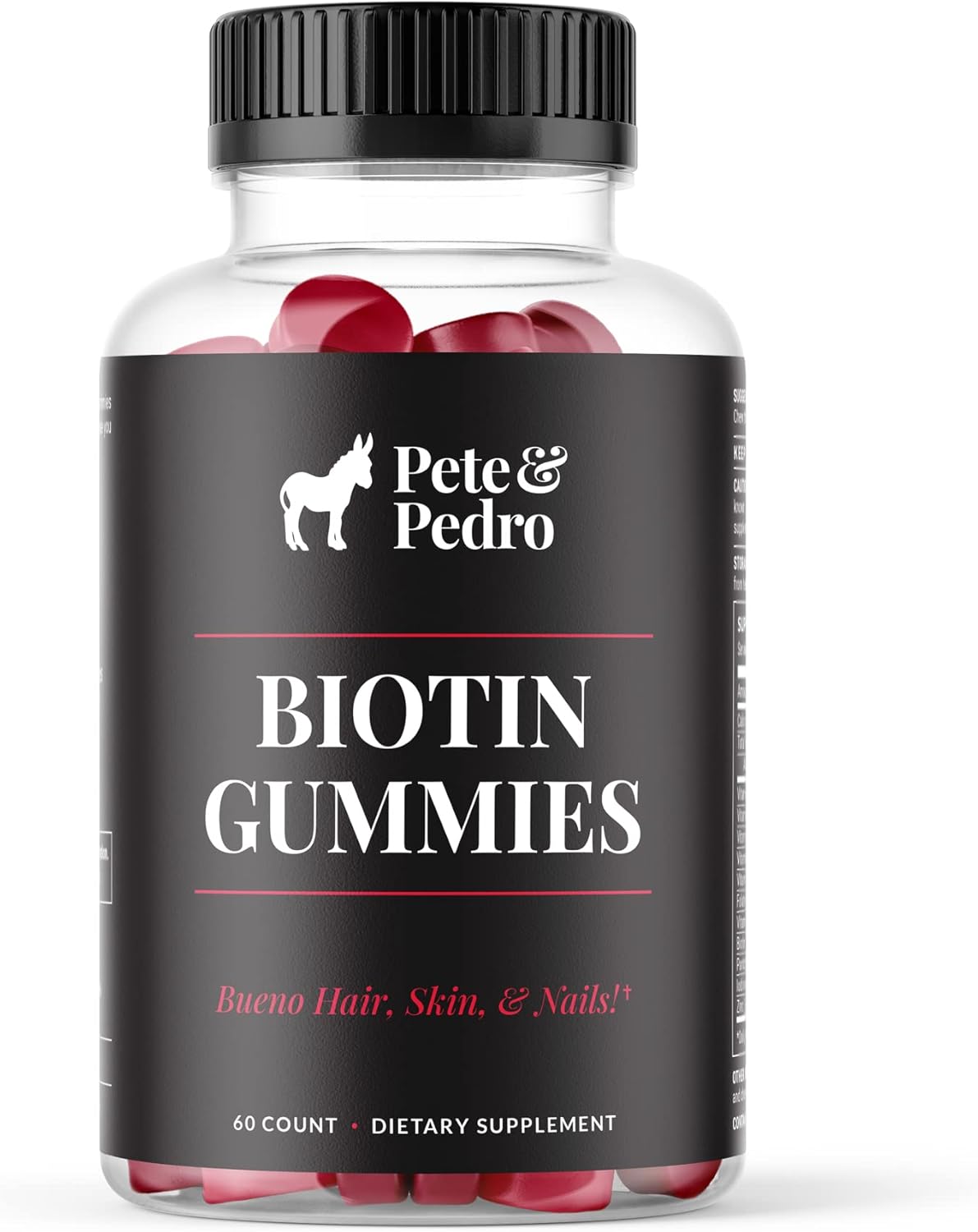 Pete & Pedro Biotin Gummies for Hair, Skin and Nails – 5000mcg Cherry Flavour, 60 Count - görsel 1