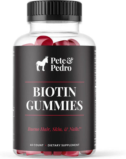 Pete & Pedro Biotin Gummies for Hair, Skin and Nails – 5000mcg Cherry Flavour, 60 Count