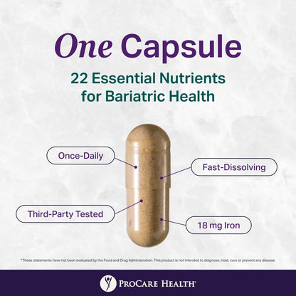 ProCare Health Bariatric Multivitamin with Iron – Post-Op Support, 90 Capsules (3 Month Supply)