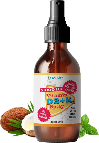 Vitamin D3 and K2 5,000 IU Liquid Spray with Vitamin A and Organic MCT Oil (Strawberry, 60 mL)