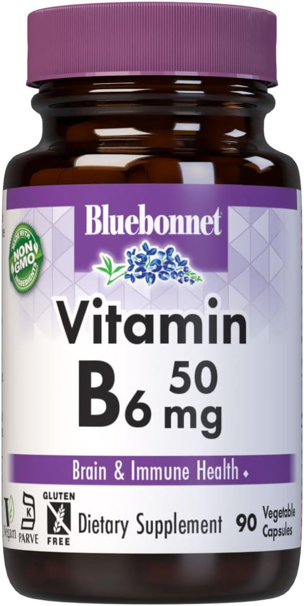 Bluebonnet Nutrition Vitamin B6 50mg - Vegan, Non-GMO, Gluten-Free Energy Support - 90 Capsules - görsel 1