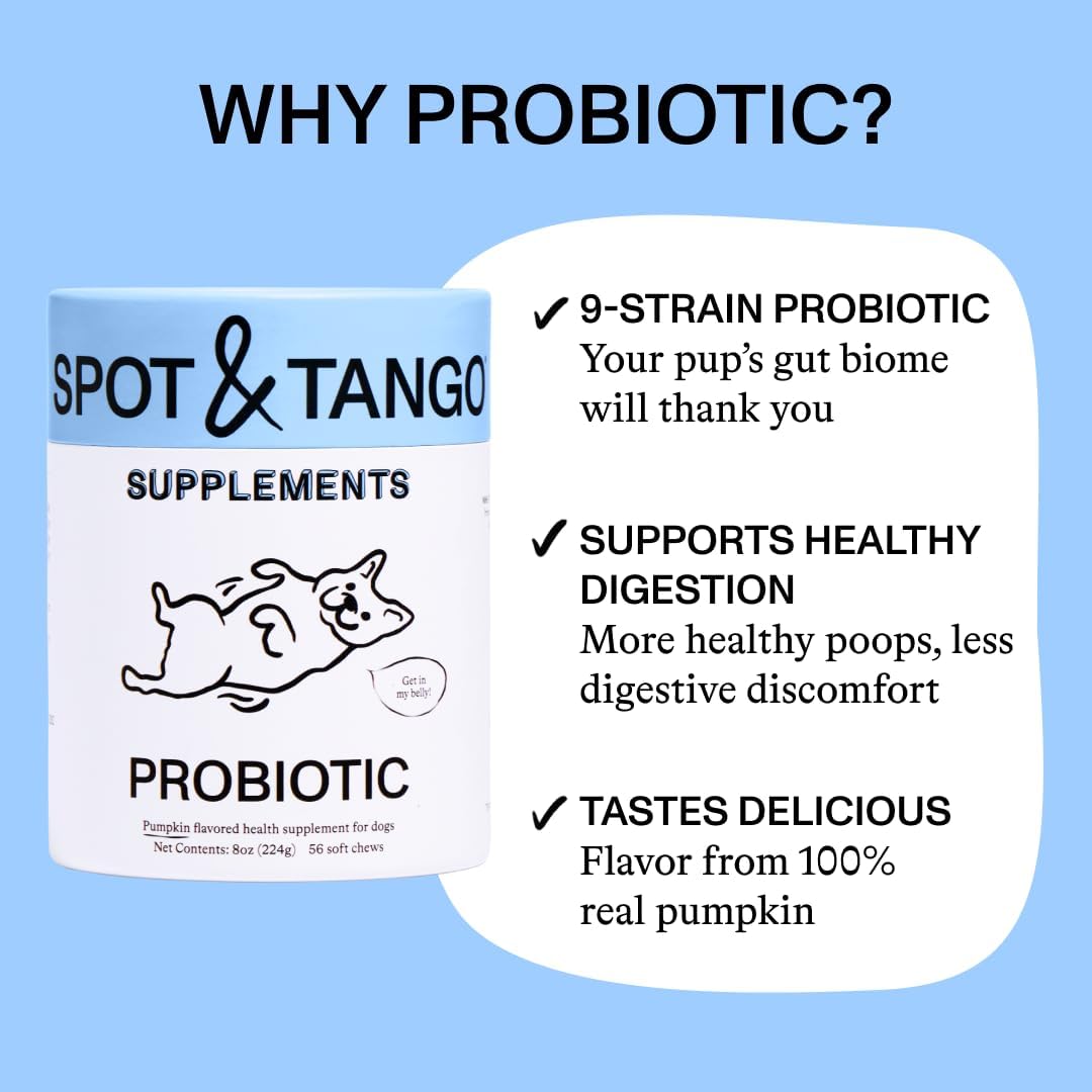 Spot & Tango Probiotics Supplements for Dogs - Vet-Approved for Healthy Digestion and Balanced Gut - Pumpkin, Turmeric, – Image 2