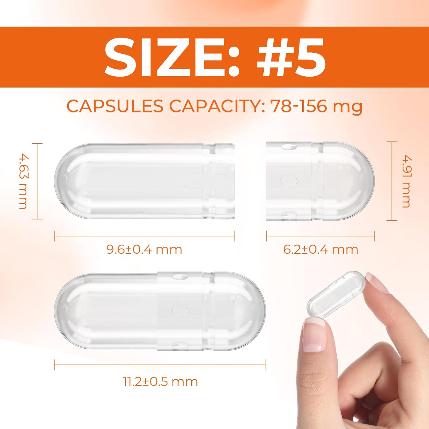 Empty Gelatine Capsules Size 5 (100 Pack) - Very Small Empty Capsules for DIY Filling with 2 Filling Spoons - görsel 2