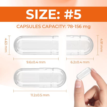 Empty Gelatine Capsules Size 5 (100 Pack) - Very Small Empty Capsules for DIY Filling with 2 Filling Spoons