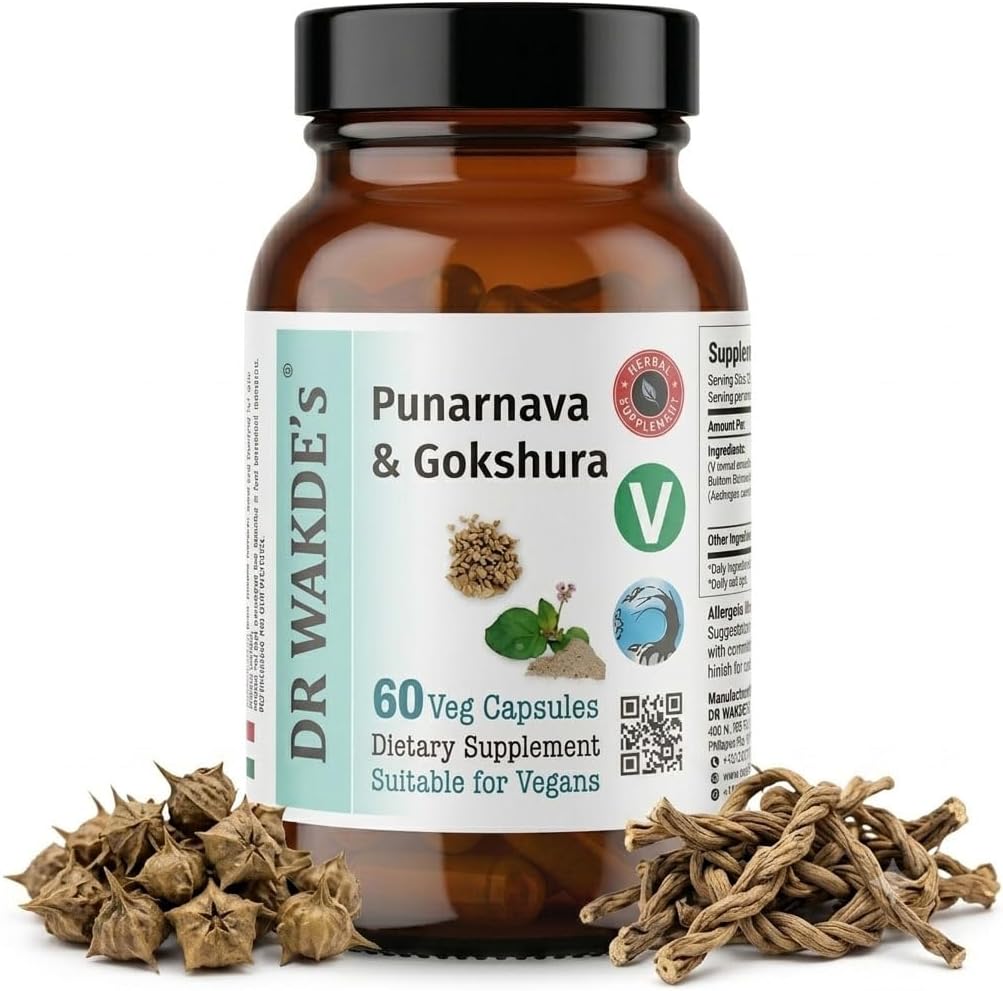 DR WAKDE's Punarnava & Gokshura Capsules (60 Veg Caps, Ayurvedic Urinary Support) - görsel 1