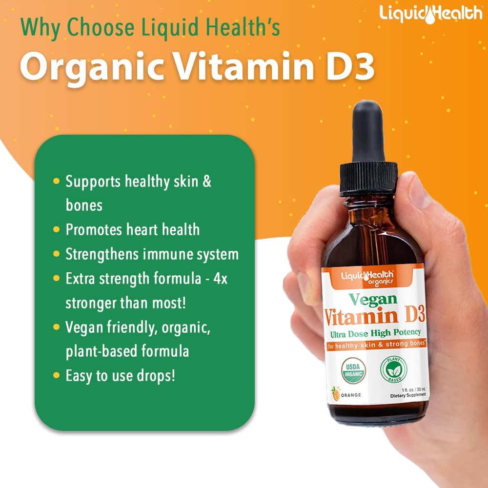 LIQUIDHEALTH Vitamin D3 4000 IU – USDA Certified Organic Vegan Liquid Drops for Immune, Bone & Mood Support (3 Pack) - görsel 3
