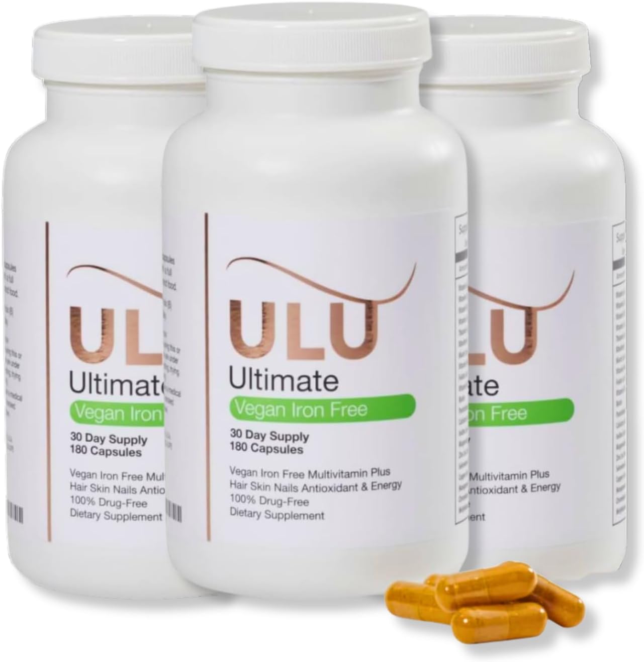 Ultimate Multivitamin: Vegan, Iron Free, Promotes Stronger Hair, Skin, & Nails and Improves Antioxidant & Energy with Better Sleep & Less Stress (Pack of Three - 540 Capsules) - görsel 1