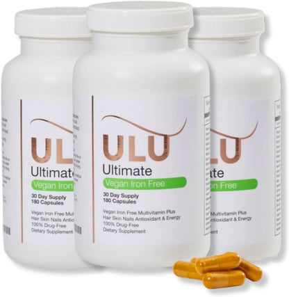 Ultimate Multivitamin: Vegan, Iron Free, Promotes Stronger Hair, Skin, & Nails and Improves Antioxidant & Energy with Better Sleep & Less Stress (Pack of Three - 540 Capsules)