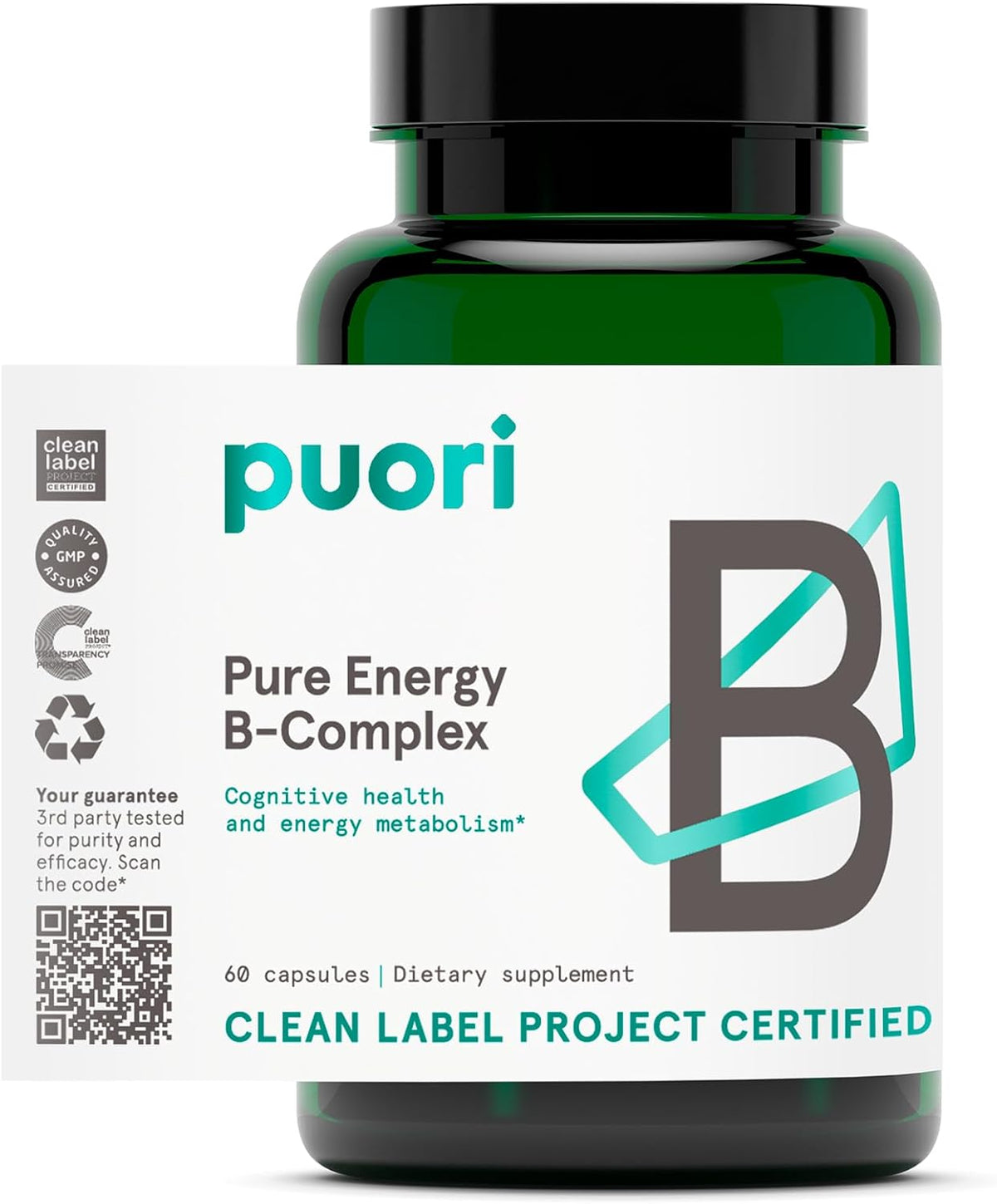 Puori Pure Energy Vitamin B-Complex – Thiamine (B1) – supports energy metabolism and nerve function. – Image 1