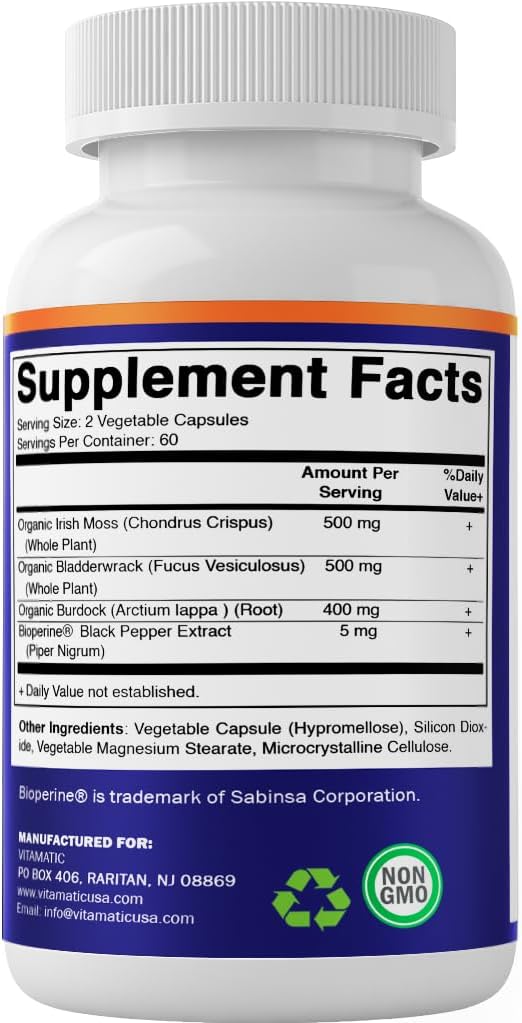 Vitamatic Irish Sea Moss – 120 Vegan Capsules with Bladderwrack & Burdock Root - görsel 7
