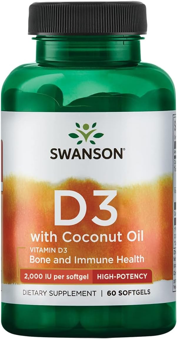 Swanson Vitamin D-3 with Coconut Oil, 60 Softgels - görsel 1