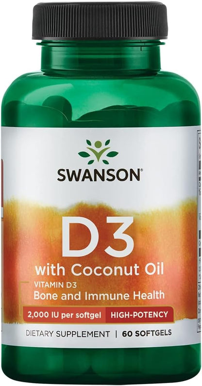 Swanson Vitamin D-3 with Coconut Oil, 60 Softgels