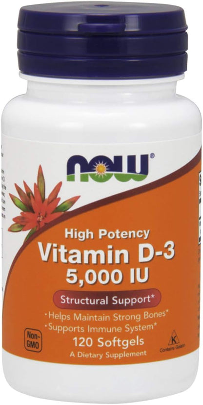 NOW Vitamin D-3 5,000 IU, 120 Softgels
