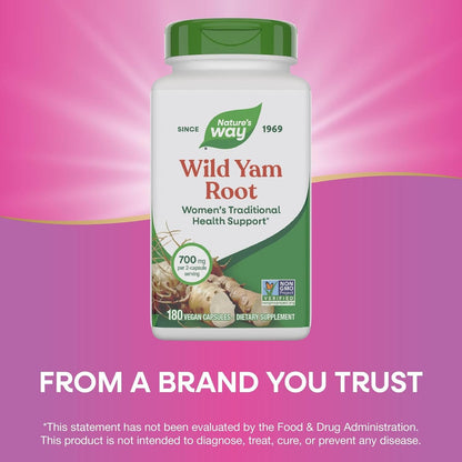 Nature's Way Wild Yam Root Capsules, Women's Traditional Support, 700 mg, 180 Vegan Capsules