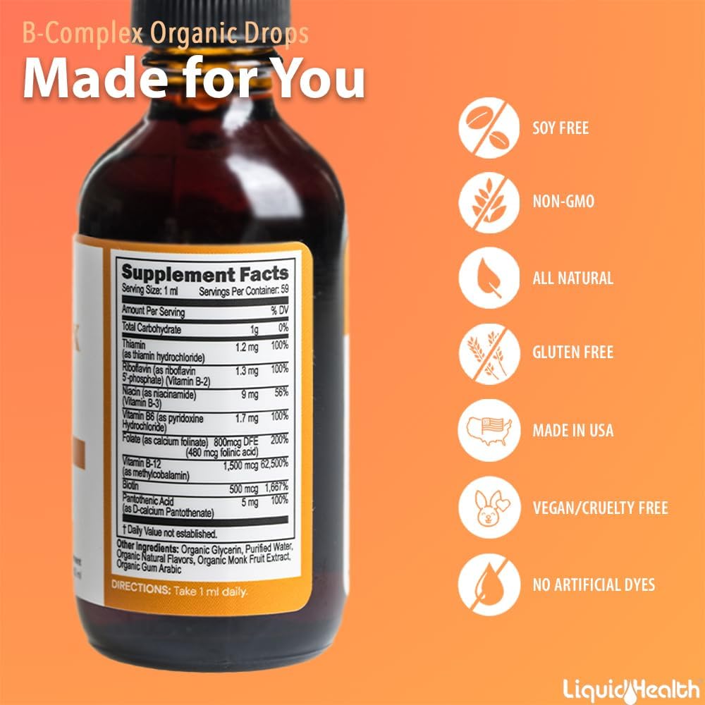 LIQUIDHEALTH USDA Organic Vitamin B Complex – Vitamin B6 (Pyridoxine) – Important for amino acid metabolism and – Image 5