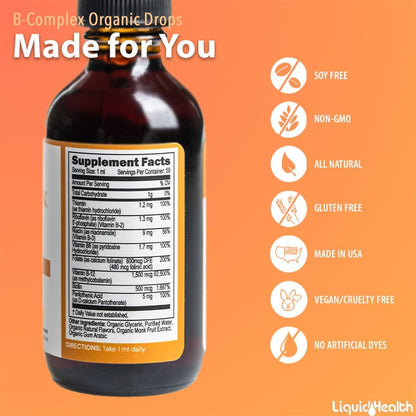 LIQUIDHEALTH USDA Organic Vitamin B Complex – Vitamin B6 (Pyridoxine) – Important for amino acid metabolism and – Image 5