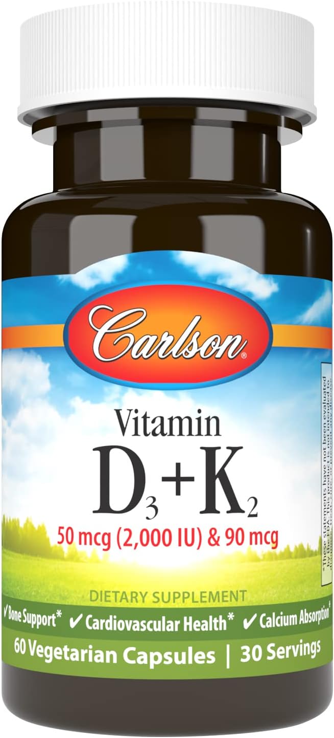 Carlson Vitamin D3 + K2, 2000 IU (50 mcg) with 90 mcg Vitamin K2 MK-7, 60 Capsules - görsel 1